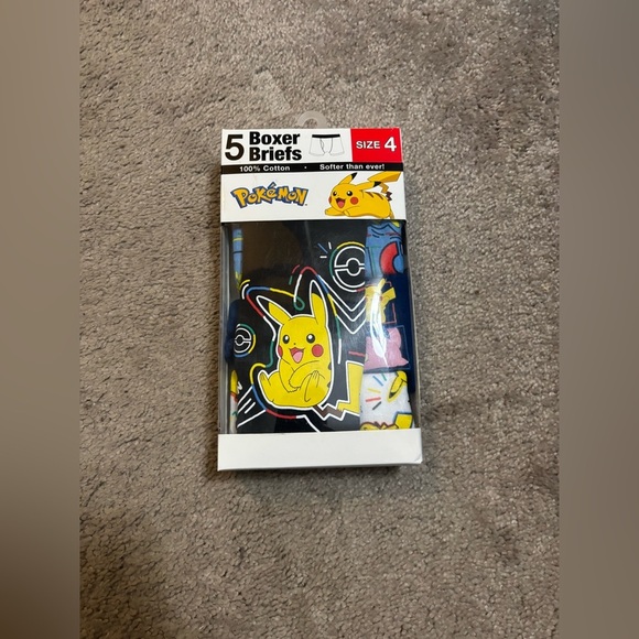 Handcraft Pokemon 5 pack boys 100% cotton Pikachu Boxer Briefs size 4 - - Picture 3 of 3